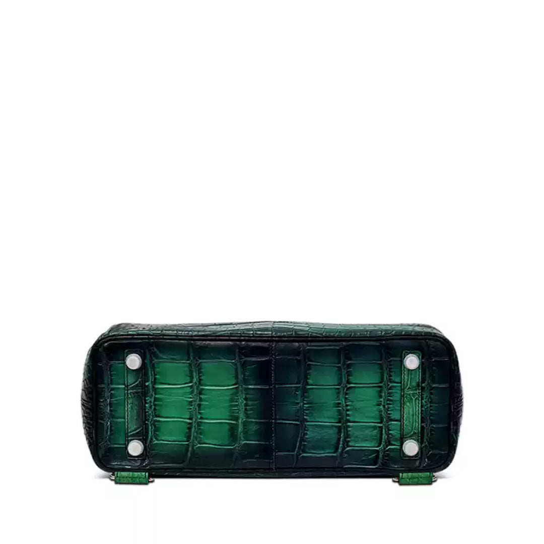 Crocodile Leather Backpack - back view in green