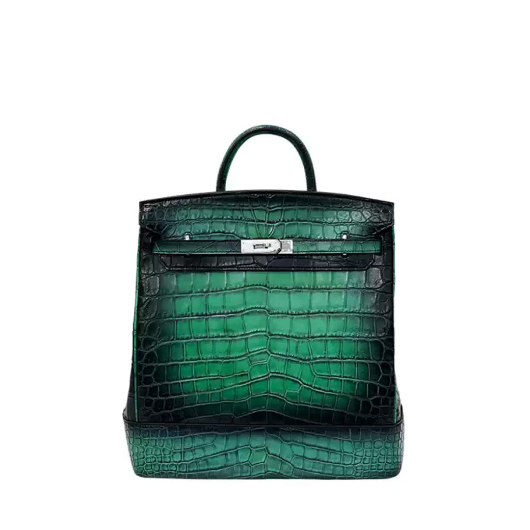 Crocodile Leather Backpack - front view in green