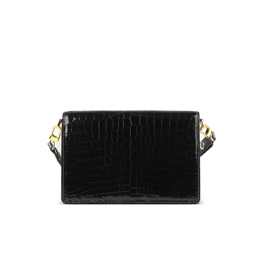 Vintage Crocodile Leather Crossbody Bag - back view in black