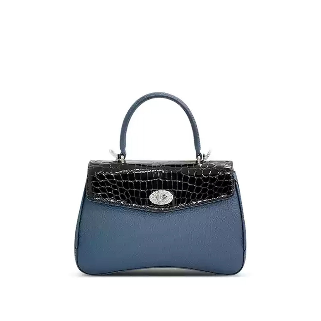 Crocodile & Togo Leather Shoulder Bag - detail view in black