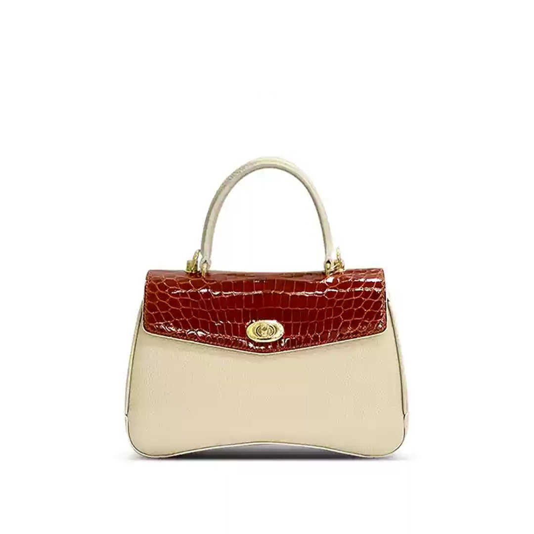 Crocodile & Togo Leather Shoulder Bag - detail view in red