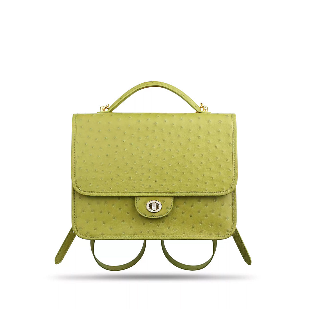 Multi-Function Leather Backpack - back view in green