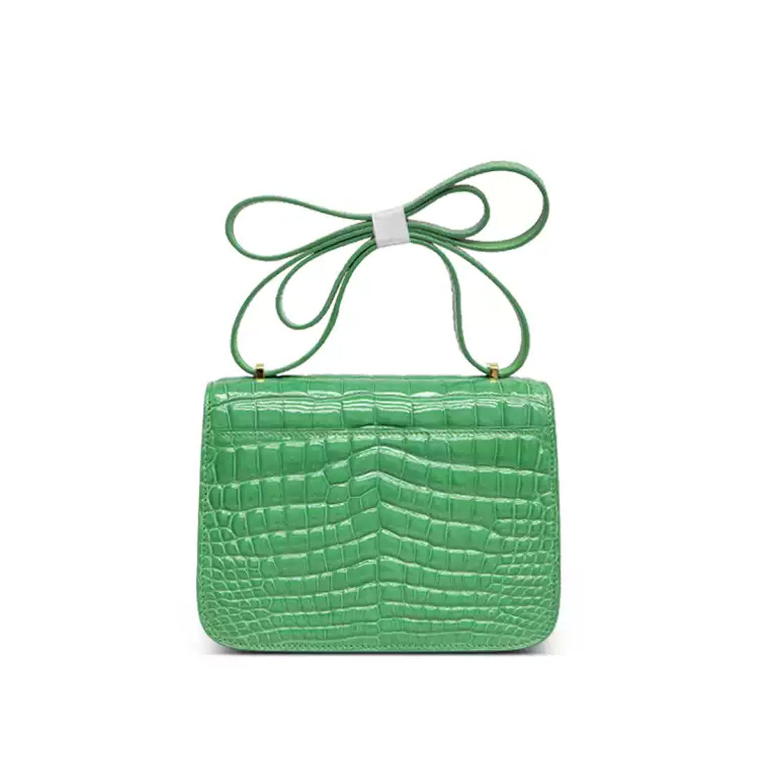 Crocodile Leather Crossbody Bag - back view in green