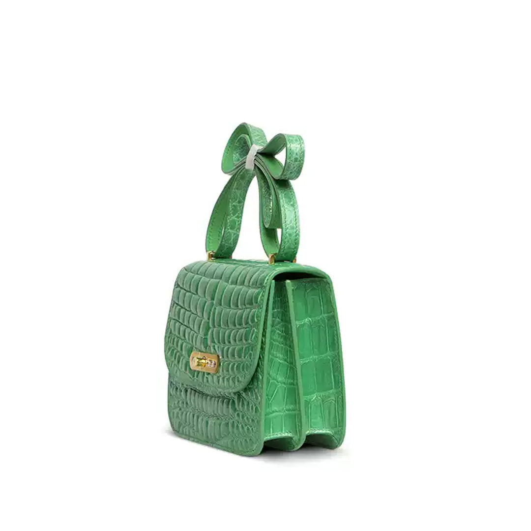 Crocodile Leather Crossbody Bag - side view in green