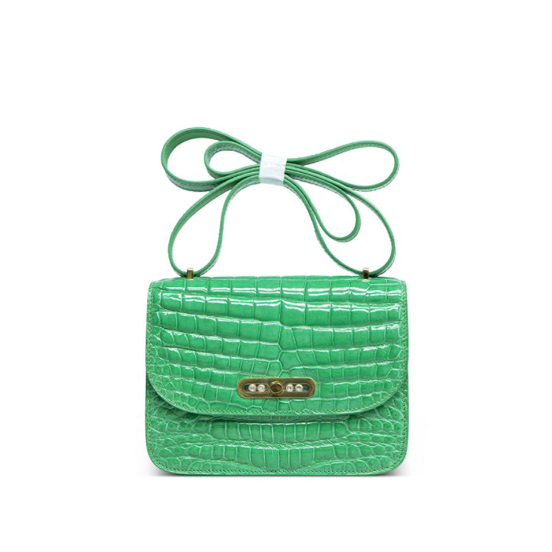 Crocodile Leather Crossbody Bag - front view in green