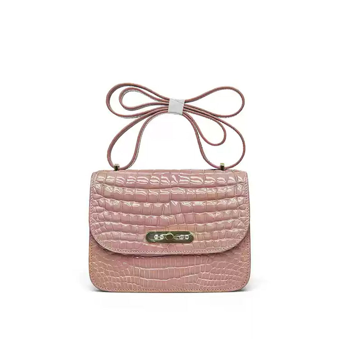 Crocodile Leather Crossbody Bag - detail view in pink