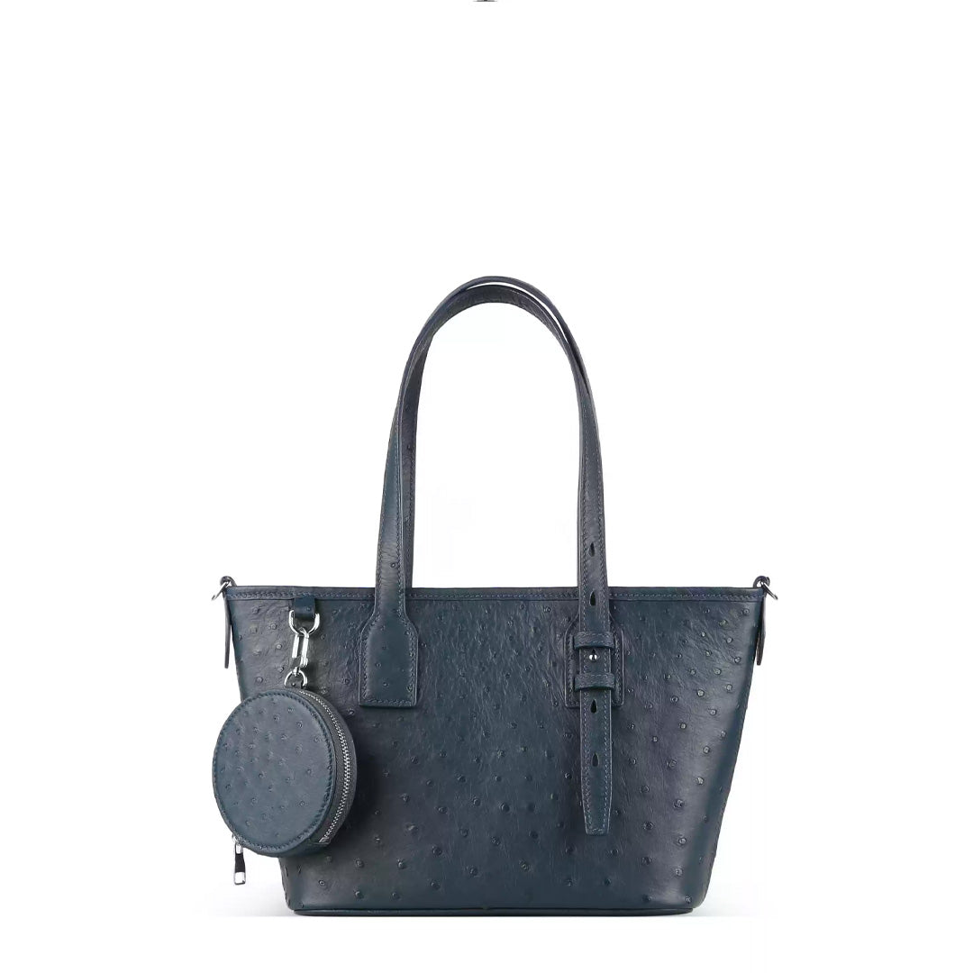Multi-Function Leather Tote - detail view in blue