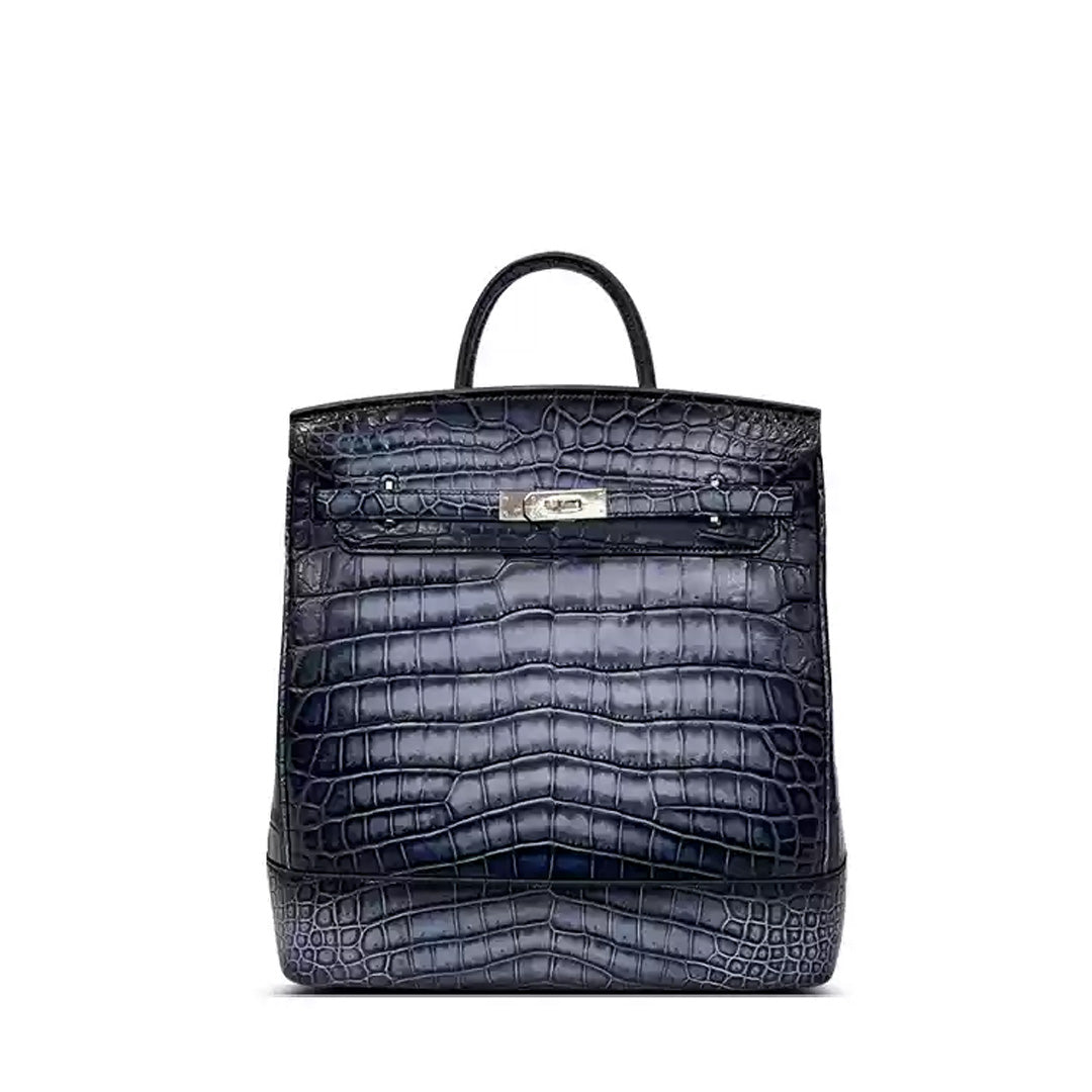 Crocodile Leather Backpack - back view in black
