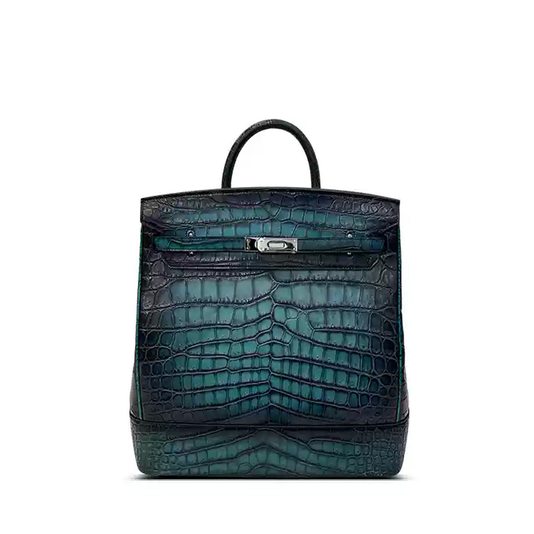 Crocodile Leather Backpack - back view in blue