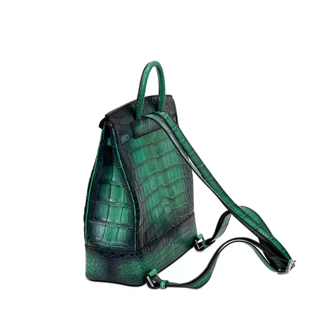 Crocodile Leather Backpack - back view in green