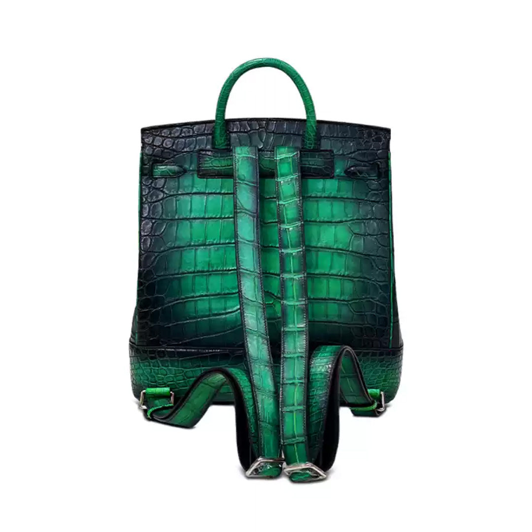 Crocodile Leather Backpack - back view in green
