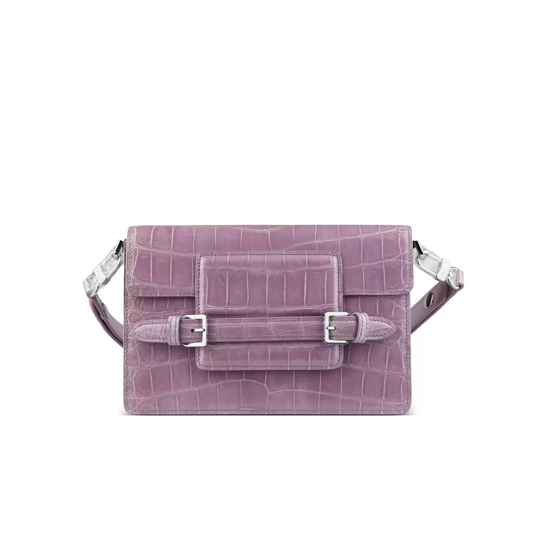 Vintage Crocodile Leather Crossbody Bag - detail view in pink