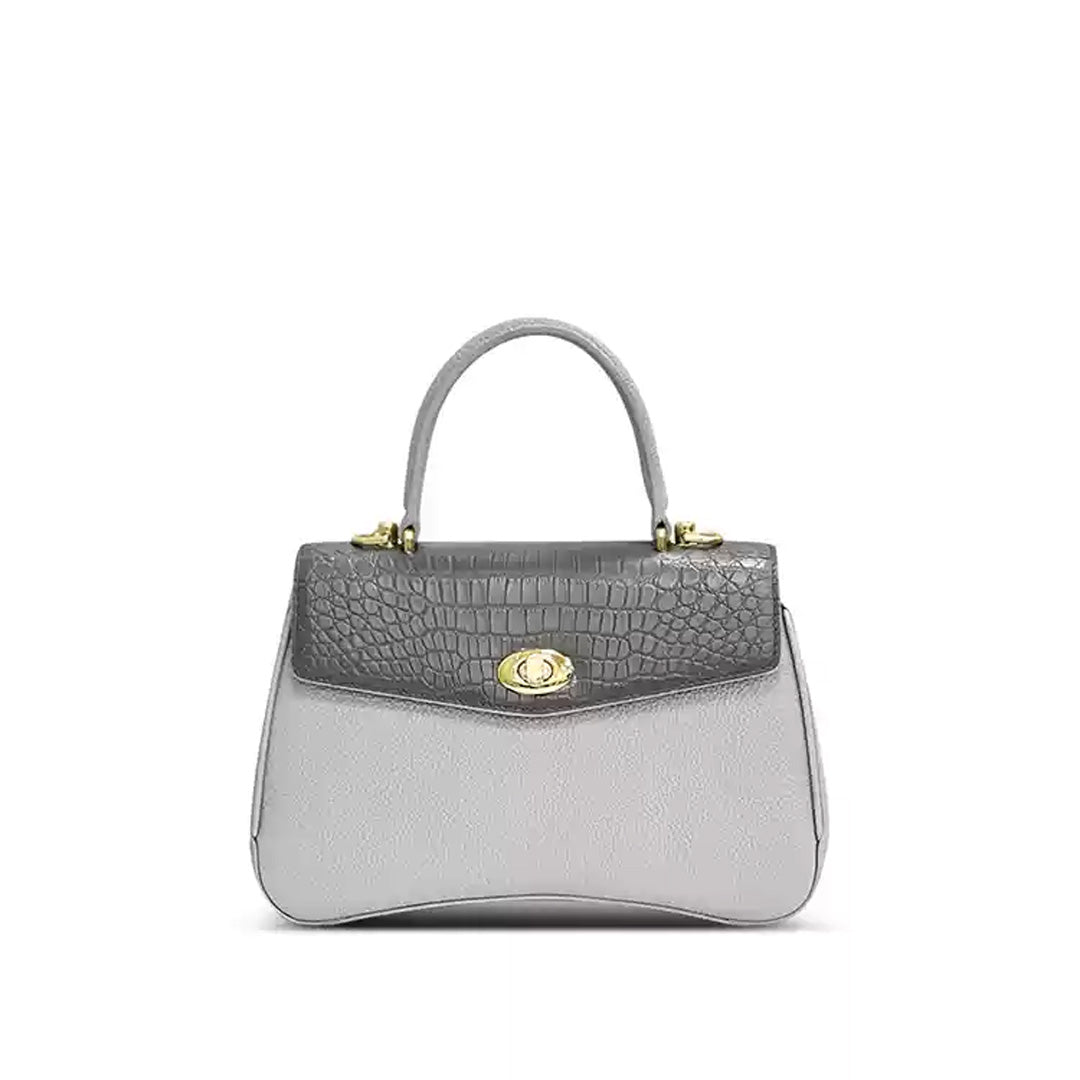 Crocodile & Togo Leather Shoulder Bag - detail view in grey