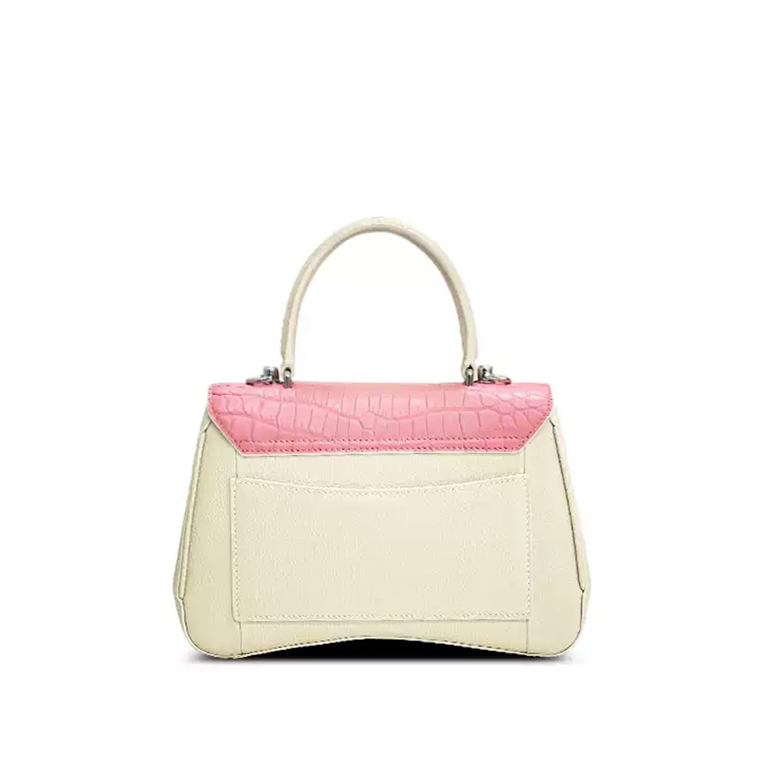 Crocodile & Togo Leather Shoulder Bag - back view in pink