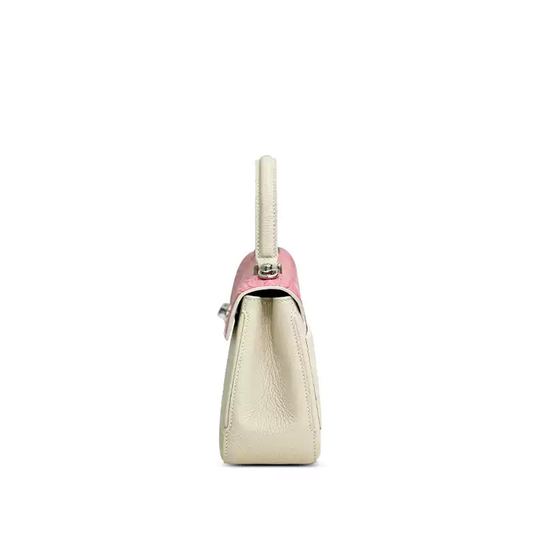 Crocodile & Togo Leather Shoulder Bag - alternate side view in pink