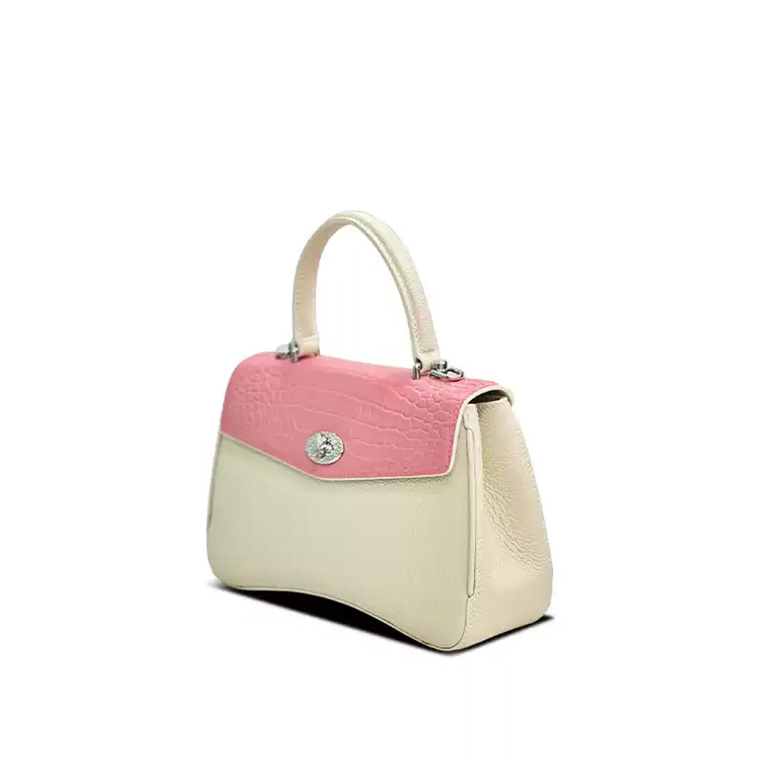 Crocodile & Togo Leather Shoulder Bag - side view in pink