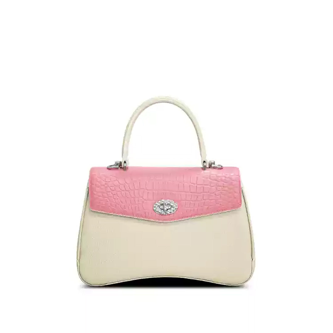 Crocodile & Togo Leather Shoulder Bag - front view in pink