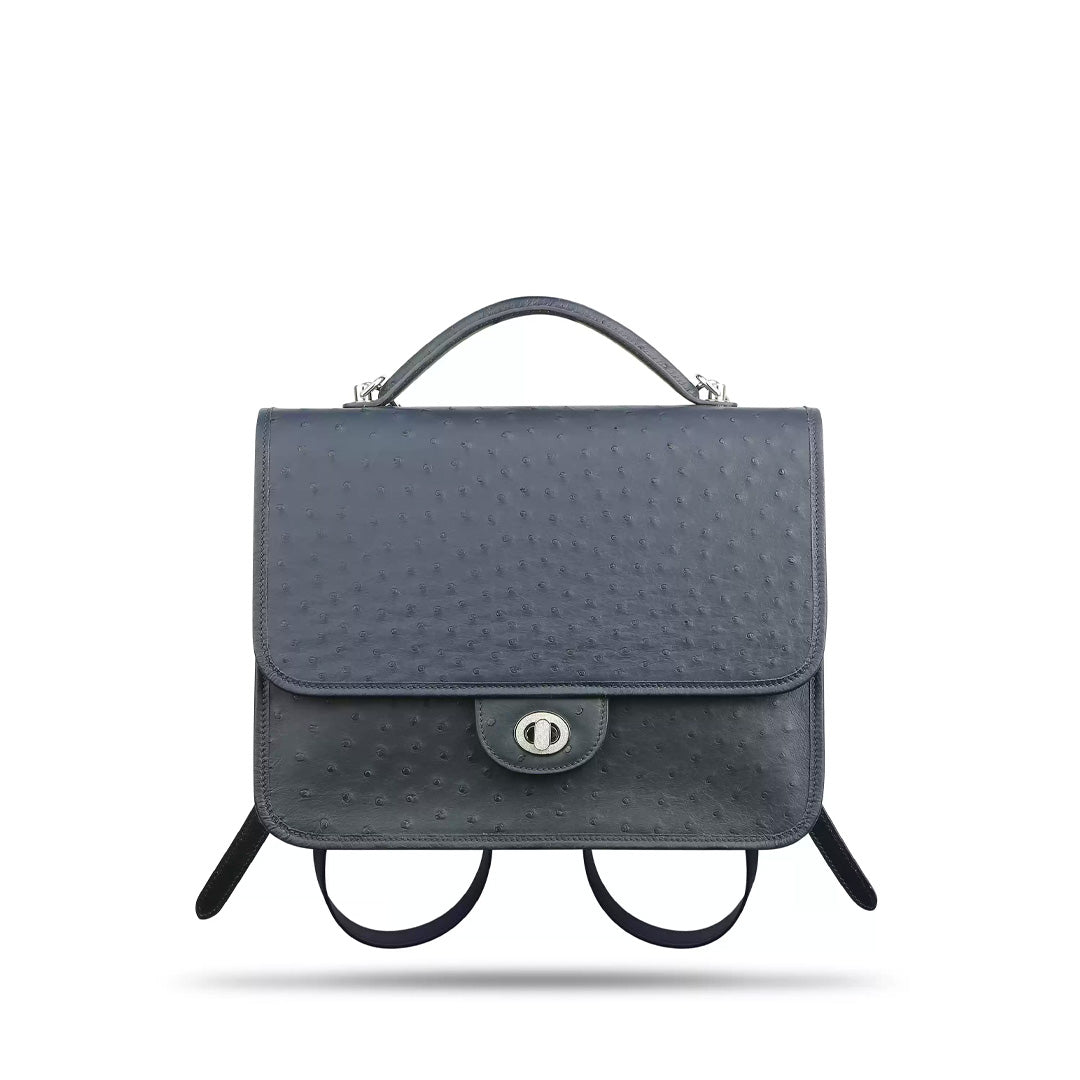 Multi-Function Leather Backpack - back view in blue