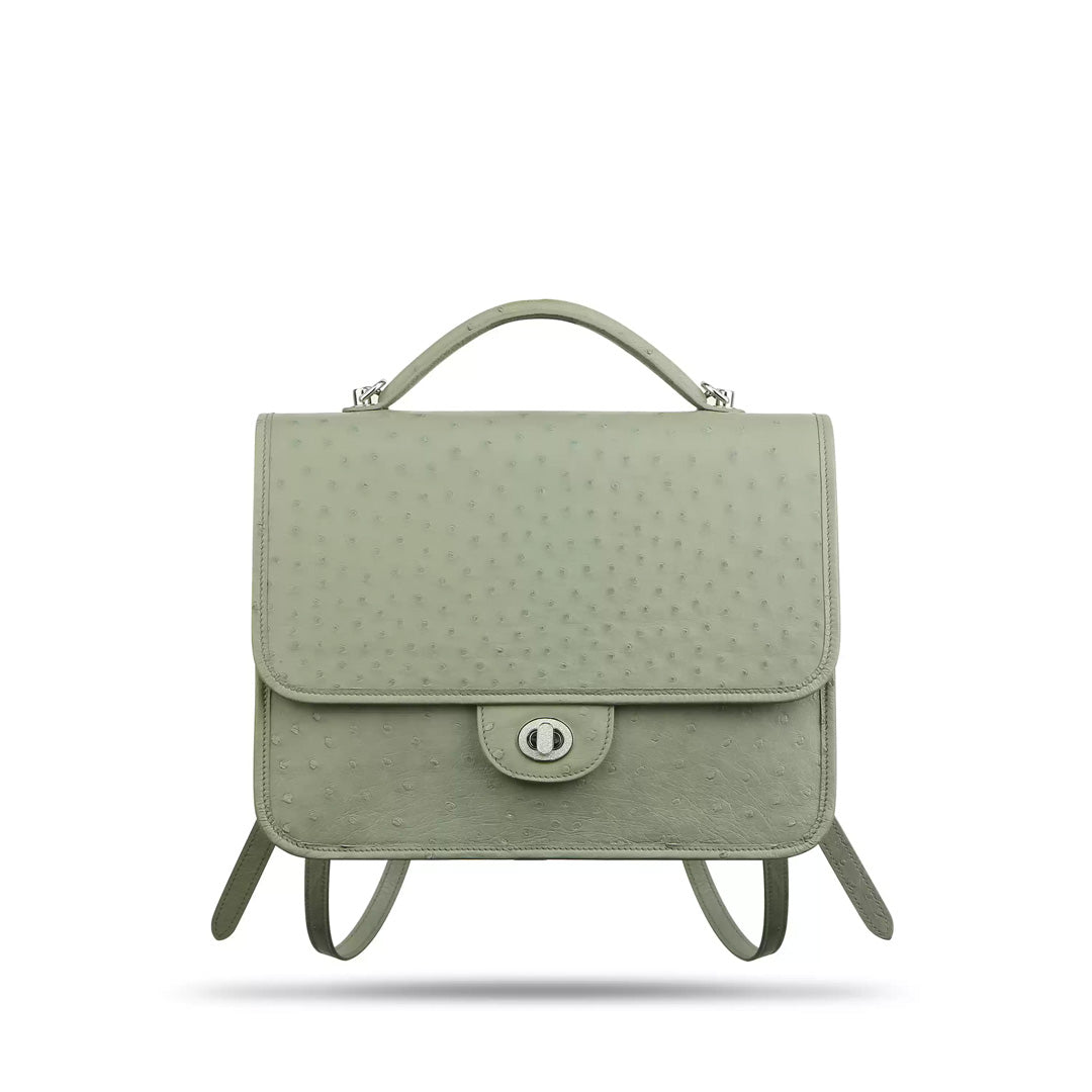 Multi-Function Leather Backpack - back view in green