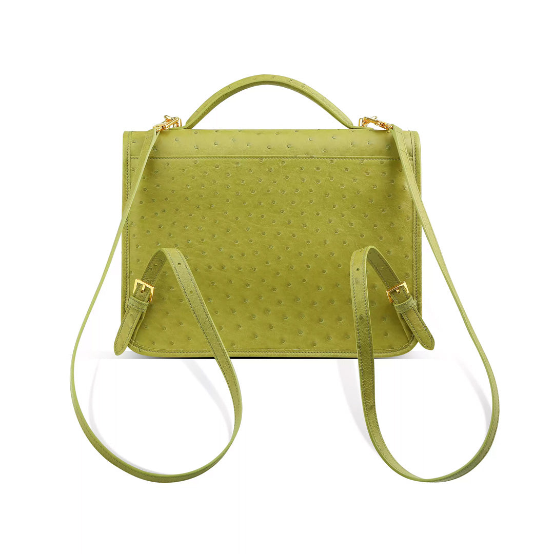 Multi-Function Leather Backpack - back view in green