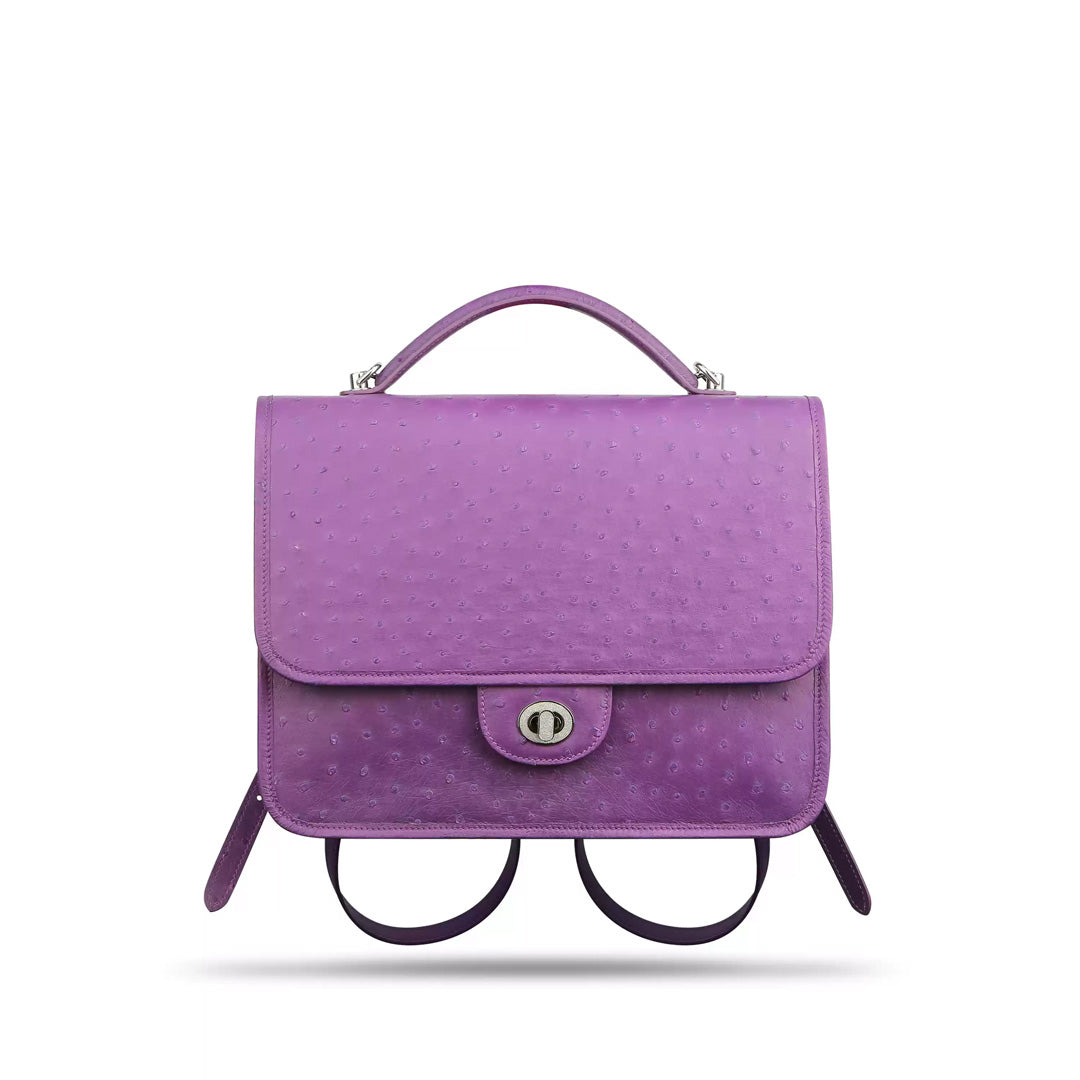 Multi-Function Leather Backpack - back view in purple