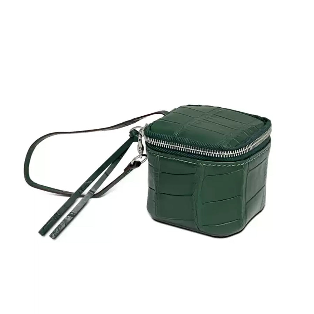 Crocodile Leather Coin Purse - alternate side view in green