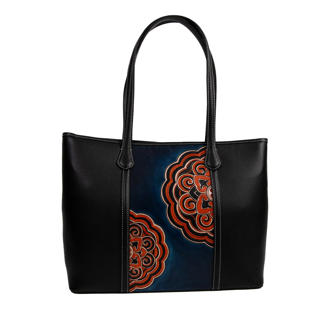 Classic Pattern Leather Carving Handmade Spacious Tote Bag