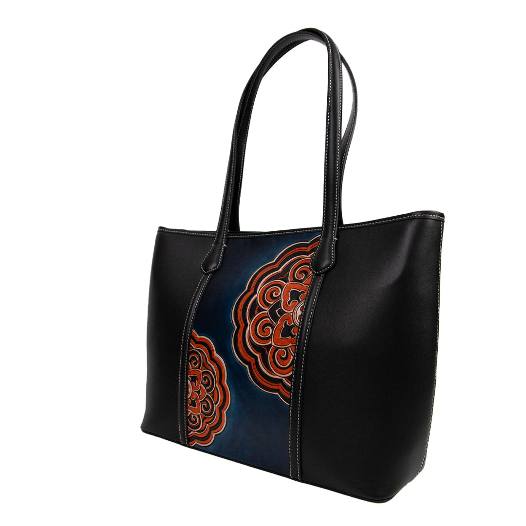 Classic Pattern Leather Carving Handmade Spacious Tote Bag