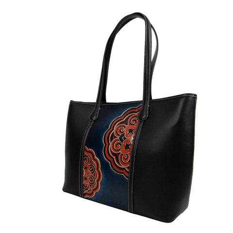 Classic Pattern Leather Carving Handmade Spacious Tote Bag