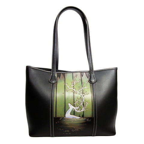 Deer Pattern Leather Carving Handmade Spacious Tote Bag