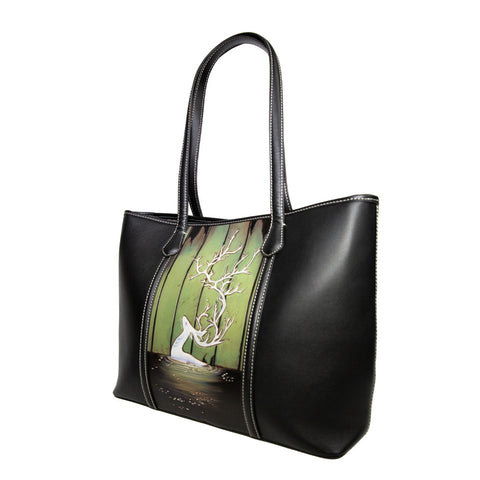 Deer Pattern Leather Carving Handmade Spacious Tote Bag