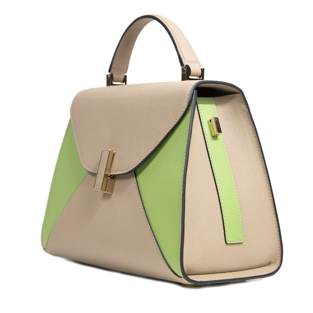 Handcrafted EP SWIFT Leather Grey And Green Top Handle Satchel